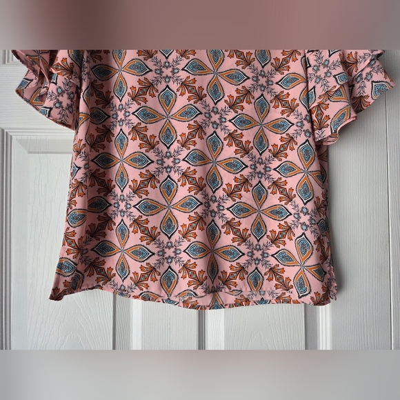 LOFT Geometric Floral V-Neck Ruffle Sleeve Top Size XS - Picture 7 of 12